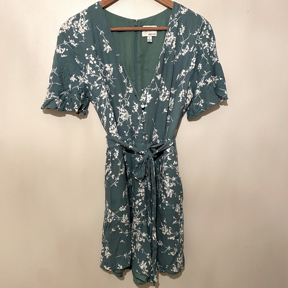 greylin green floral jumper romper
